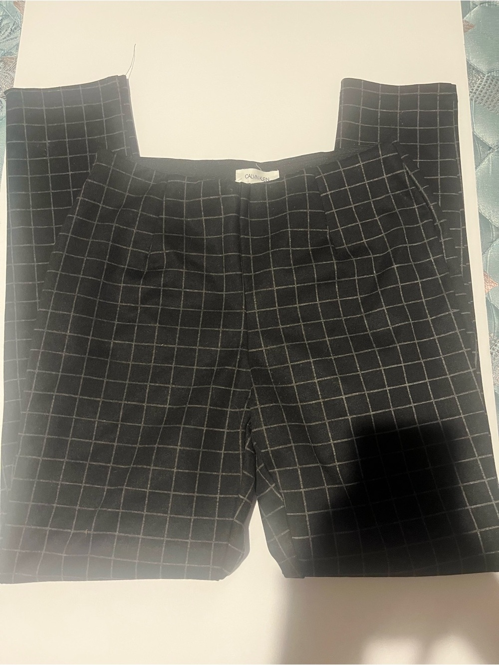 Calvin Klein Black Pants with White Windowpane Grid